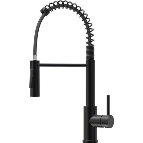 Robinet Cuisine Noir, Mitigeur Cuisine Avec Douchette Extractible, Robinet Evier De Cuisine Avec Deux Fonctions De Pulvérisation, Robinet D'Évier À Arc Élevé Rotatif À , Acier Inoxydable (1/4)