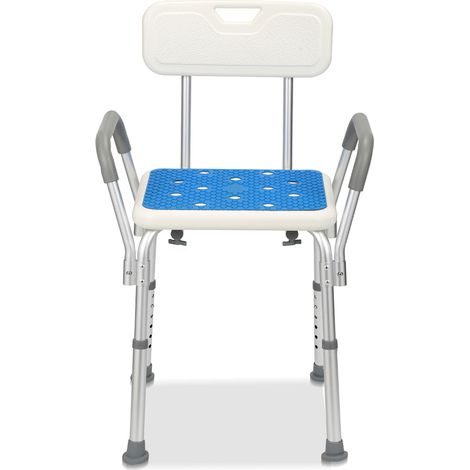 SWANEW Sgabello da doccia regolabile in altezza fino a 136 kg Sgabello da bagno - Con braccioli e schienale quadratoSgabello da doccia regolabile in altezza fino a 136 kg sgabello da bagno (1/5)