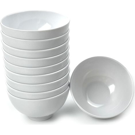 Lot de 10 bols mélamine 11,4 cm – Blancs, pour céréales, soupe, dessert, bonbons, glace (1/4)