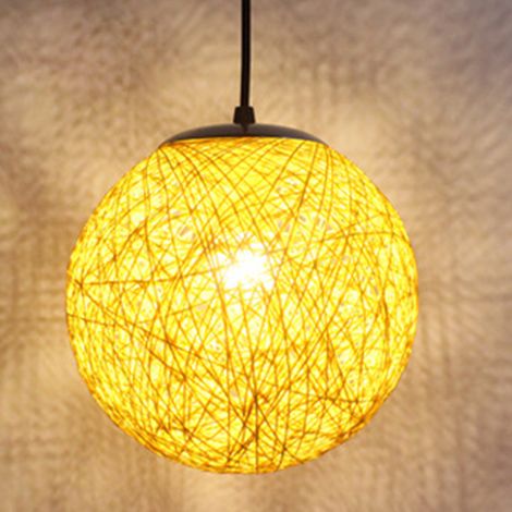 Pendelleuchte Moderne Ø15cm Runde Lampenschirme E27 Handgewebte Rattan-Rankenkugel Hängelampe für Küche Wohnzimmer Esszimmer Cafét Bars (Gelb)