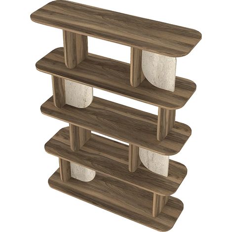 Lot de 2 étagère avec 4 tablettes - Naturel foncé et effet travertin beige - NELERIA (1/5)