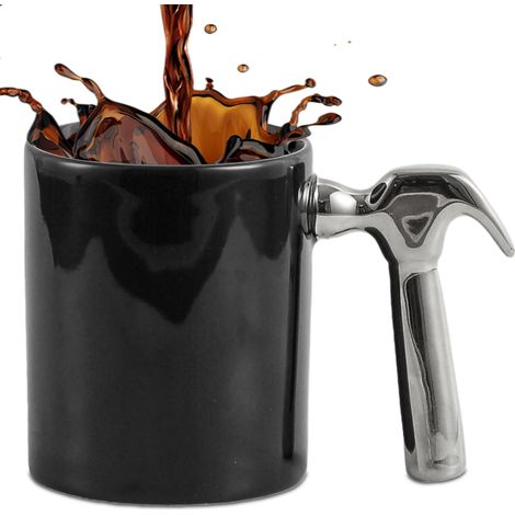 Mug Outil Drôle, Tasse à Café Créative, avec Manche Marteau ou Pince, Design Mécanique en Céramique Mug pour Bureau, Cadeau pour Homme, Collègue, Bricoleur 350 ml (Marteau d'argent) (1/5)