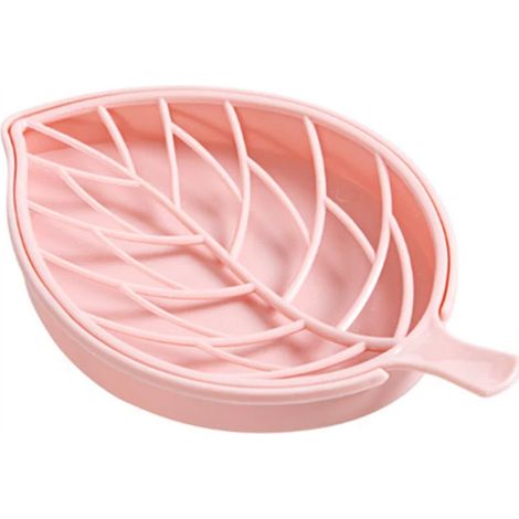 Forme de feuille éponge porte-vidange support de rangement salle de bain boîte à savon plateau conteneur portable double couche douche porte-savon porte-assiette 03 rose