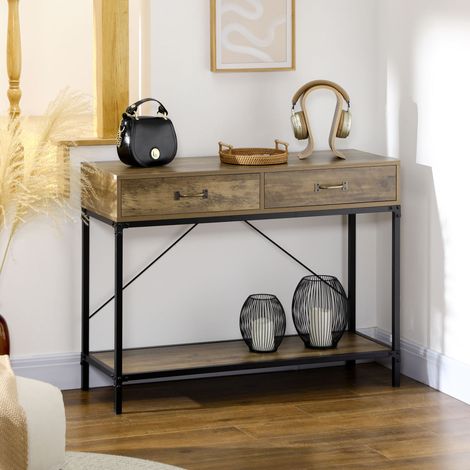 MEUBLIV Tavolo consolle da ingresso vintage marrone e nero con 2 cassetti 100x35x76,5 cm (1/5)