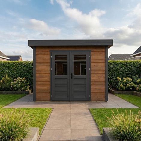 Abri de jardin en bois 3.09x2.59m - 8m2 - Ep. 28mm - Traité (1/4)