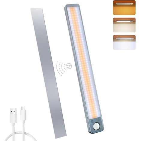 Lampe de Placard, Rechargeable LED Cuisine Detecteur Mouvement avec 3 Modes de Capteur/3 Couleurs/Gradable, Éclairage LED sous Meuble Lumière Sans Fil avec Batterie Longue Durée à Armoire (1/4)