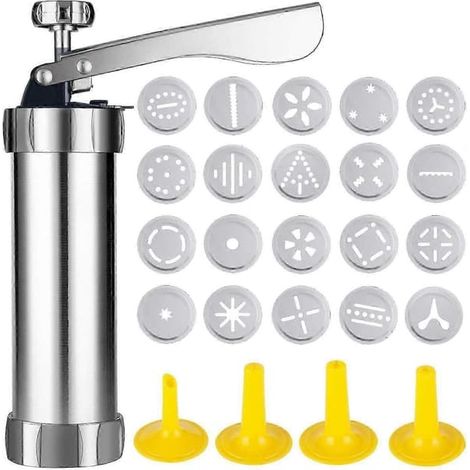Tagliabiscotti in acciaio inox, completo di 20 accessori e 4 bocchette, per realizzare i dolci più belli. (1/5)