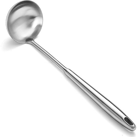 Louche à soupe en acier inoxydable – Louche extra profonde de grande capacité avec long manche creux, passe au lave-vaisselle, facile à nettoyer, idéale pour la soupe, le ragoût, le bouillon et (1/5)