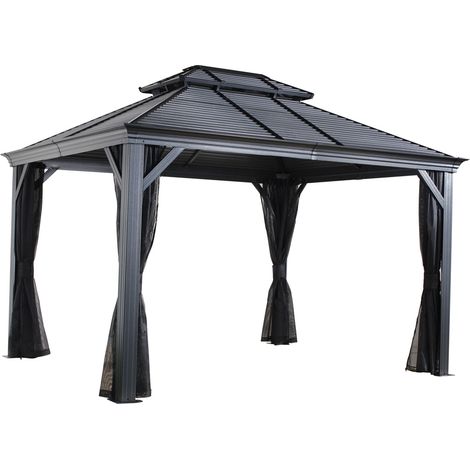 Sojag Aluminium Pavillon Mykonos 1216 incl. moustiquaire Gris basalte 484x364x306 cm (1/5)