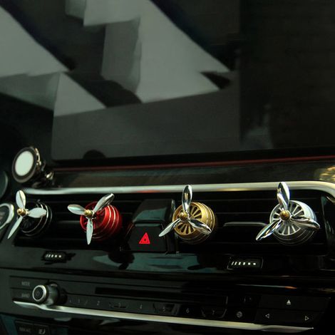 Diffuseur de parfum auto ventilateur LED, clip de grille d'aération, désodorisant voiture avec hélice lumineuse, décoration intérieure élégante, accessoire de voiture. (1/5)