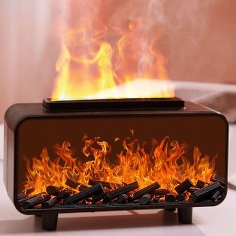BelleRise – Kamin-Diffusor für ätherische Öle – 7-farbige LED, 200-ml-Luftbefeuchter und Nebelgenerator – Realistisches Kaminfeuer-Ambiente – Schwarz (1/5)
