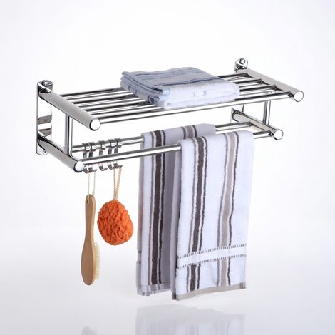 Porte-serviettes de bain en inox 70 cm, modèle I — barre à serviettes sans perçage pour salle de bain (1/5)