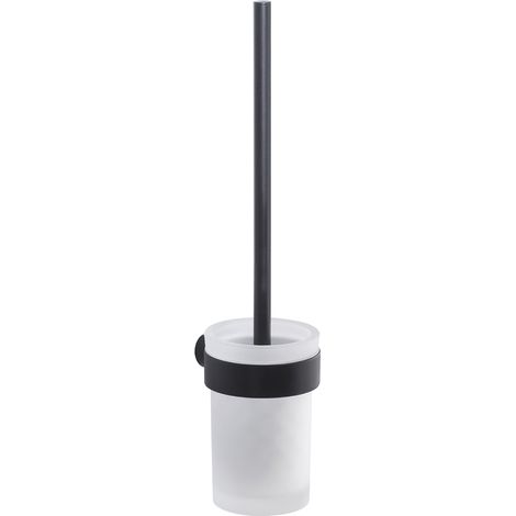 PORTA SCOPINO WC DA PARETE IN OTTONE NERO OPACO E VETRO MODELLO PIRENEI - DIM. CM (LXPXH): 8,4×10,4×37 - NERO OPACO  - GDY