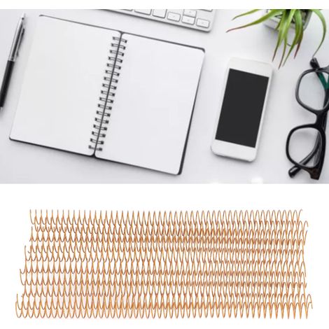 100 einsträngige Eisenbinderinge für A4-Papier, 16 mm Durchmesser, 48 Zähne, Bindeverhältnis 4:1, Bindekapazität 140 Blatt, Spiralbindung, Golddraht. (1/5)