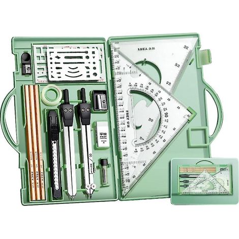 Coffret d'architecte, coffret de géométrie professionnelle, ensemble compas et rapporteur, outils de dessin technique Morandi Green