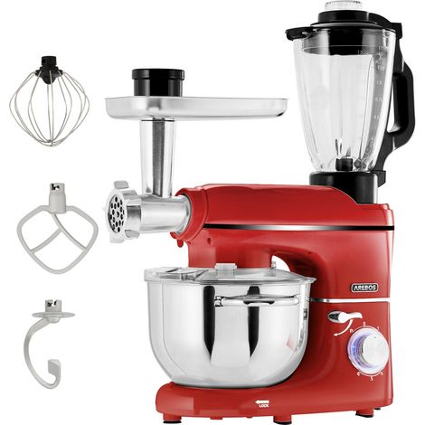 AREBOS 1500W Batidora Amasadora Multifunción 6en1 Batidora pie Máquina pasta Picadora 5,5L Rojo (1/5)