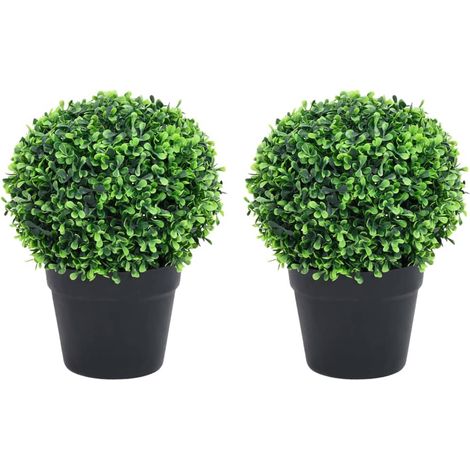 vidaXL Artificial Boxwood Plants 2 pcs with Pots Ball Shaped Green 37 cm
