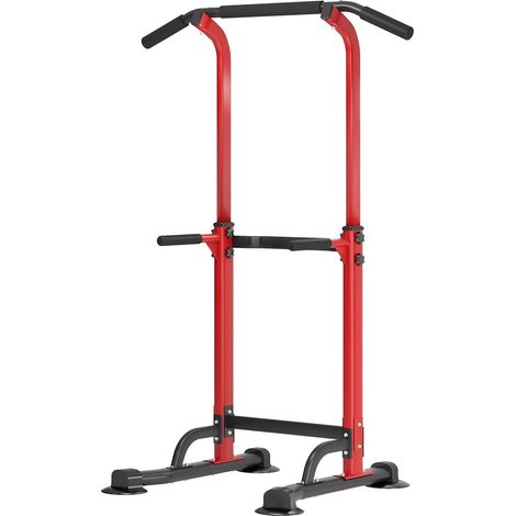 Soges – Barre de traction réglable sur pied – Hauteur ajustable 165-210 cm – Poignées en mousse ergonomiques – Station de dips et abdominaux