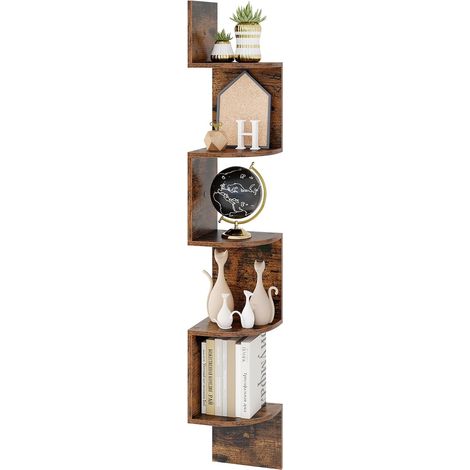 GOPLUS Etagere Murale à 5 Niveaux, 20 x 20 x 126 CM, Etagere Angle Murale Flottante, Organisateur de Rangement, Gain de Place, Moderne, Charge 50KG, Idéal pour Salon, Chambre, Bureau (Café) (1/5)