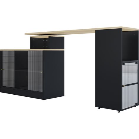 Table de bar extensible avec rangement, table de bar mobile moderne, table haute, table bistrot, grand espace de rangement, rotation sans levage, noir