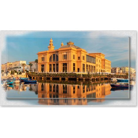 Lupia - Quadro moderno su Tela con Cornice stampata NEWEXT 75x135 cm, paesaggi localismi italiani, per casa soggiorno capezzale camera da letto hotel ufficio, BARI TEATRO PETRUZZELLI (1/4)