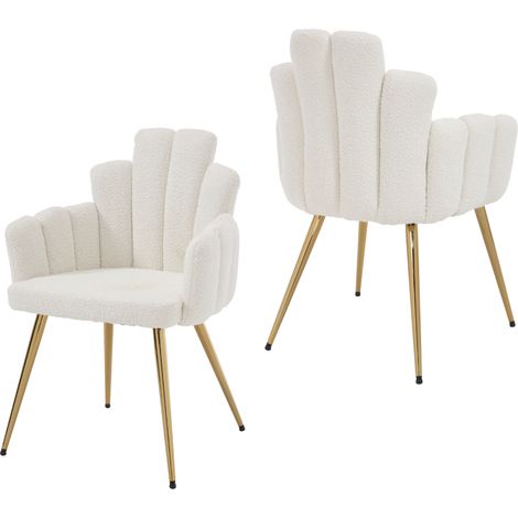 Wahson Sillas de Comedor Juego de 2, Lana Sintética Sillas con Respaldo de Diseño único, Modernas Sillas de Cocina para Salón, Blanco (1/5)