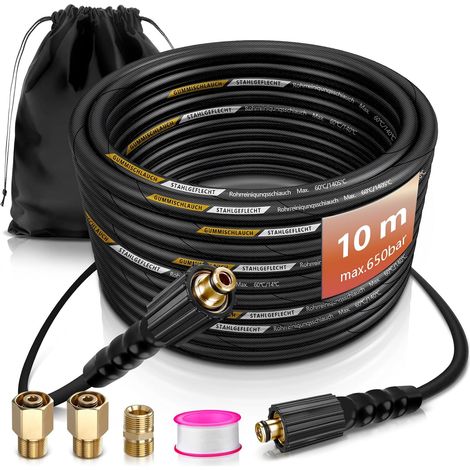 Tuyau Haute Pression 10m Compatible avec EasyLock HD/HDS TR22  400bar 4 Couches avec M22 x 14mm, Kit Furet Flexible Tuyaux pour Nettoyeur Haute Pression, Rallonge, Remplacement Accessoire (1/5)