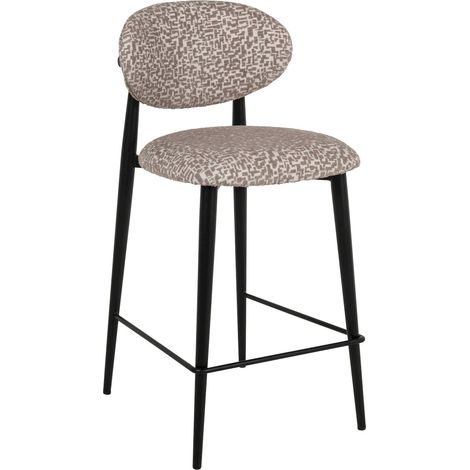 Tabouret de bar dossier ajouré tissu géo naturel ignifugé - géométrique naturel beige et noir (1/5)