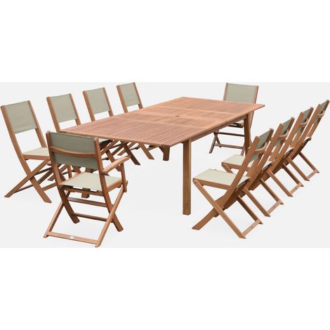 Mesa de jardín extensible de madera + 10 sillas (1/5)