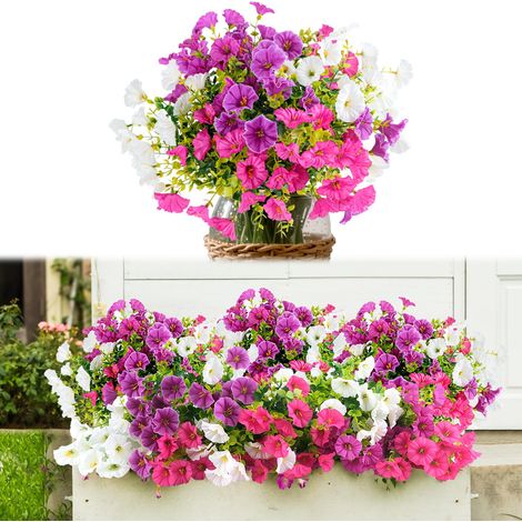 9PCS Plante Artificielle Exterieur, 35 cm Rouge/Blanc/Violet Fleurs Artificielles, Plastique Résistant aux Intempéries Fleur Artificielle, Convient pour Balcon Rebord de Fenêtre Jardinière (1/5)