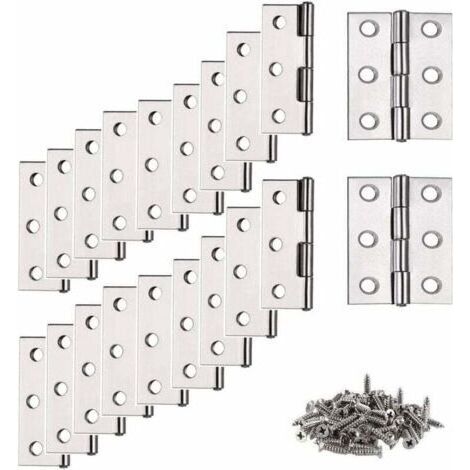 Charniere, Charnière Inox, 20 pcs Petite Charniere, Charnière, Charnière plate, Charnière pour La Maison Meubles Matériel Armoire Garde Porte Tiroir (avec 120Pcs M4 16mm Vis) (1/4)