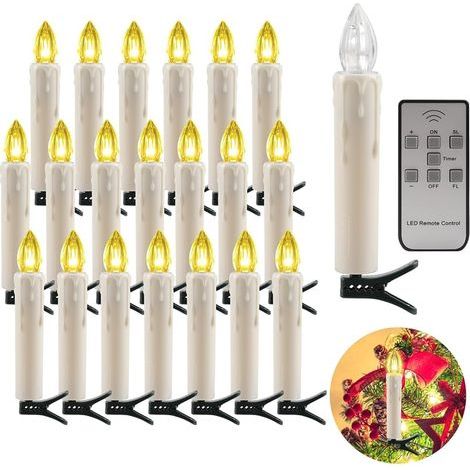 Lot de 20 bougies LED avec télécommande IP64 - Intensité variable et fonction minuterie - Bougies de Noël rotatives avec clip - 3000 K - Blanc chaud - Pour Noël, vacances, décoration (1/5)