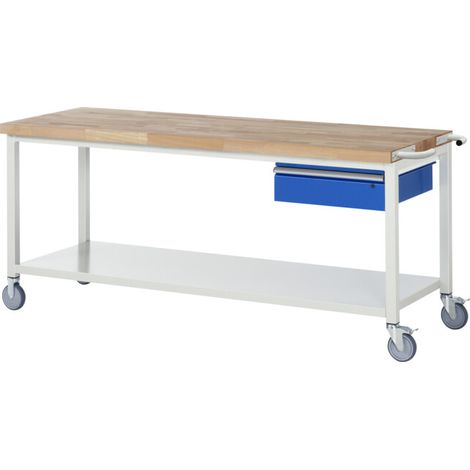 Etabli mobile brut avec tablette et tiroir LxPxH 2000x700x880mm