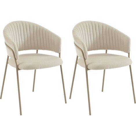 Lot de 2 chaises en tissu texturé et métal - Beige - MADOLIA (1/5)