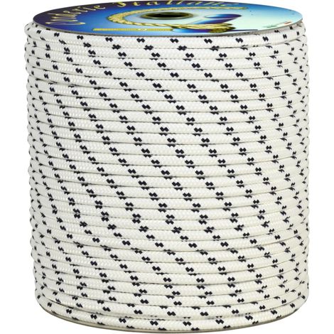 Corderie Italiane 001038900 Treccia mare multiuso giardino e fai da te, stabilizzato ai raggi U.V. resistente a intemperie e agenti atmosferici, 10 mm, 200 mt, colore bianco con spia blu (1/4)