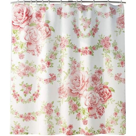 Rideau de douche floral 150x180 cm imperméable rose lavable machine (1/5)