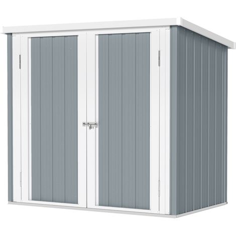 Casetta da giardino 147 x 86 x 134 cm doppia porta chiudibile a chiave tetto inclinato robusto contemporaneo in lamiera d'acciaio grigio chiaro 210004184