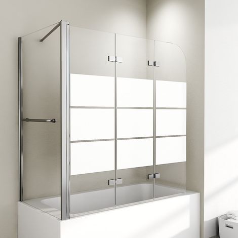 Badewannenaufsatz mit Seitenwand 70 x 120 x 140 cm Duschwand für Badewanne mit Seitenwand 70x120cm Badewannenfaltwand 3-teilig faltbar Gestreift glas klappbar (1/5)
