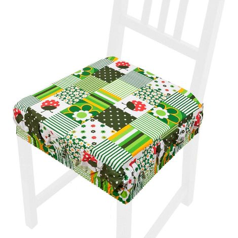 Cuscino Sedia Cotone Sfoderabile Lavabile Fascia Elastica Coprisedia Coccinella 100% Made In Italy - Verde