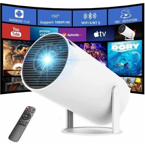 BUNTHAUS Bleosan – Mini vidéoprojecteur 4K 1080P FHD avec WiFi 6 et BT 5.0 – Correction trapézoïdale automatique – Projection 40-130 pouces - WIFI 6 BT