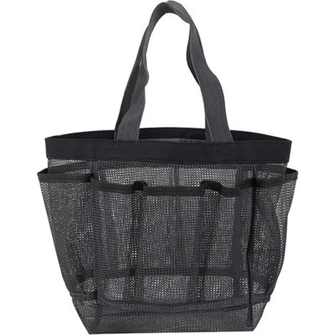 Panier De Douche En Maille - 8 Poches - Hauteur 20 Cm - Fond 18 X 14 Cm - Poignées Renforcées - Noir - 1 Pièce (1/5)