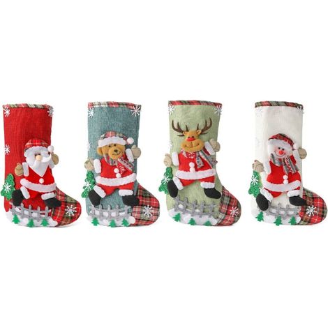Chaussette De Noël - Pour Arbre De Noël Cheminée Porte Mur Fenêtre - Décoration Festive En Tissu - 1 Pièce (1/5)