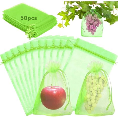 Sacs de protection pour fruits, 50 pièces, 30 x 20 cm, filet vert anti-guêpes, mouches, oiseaux et insectes. (1/5)