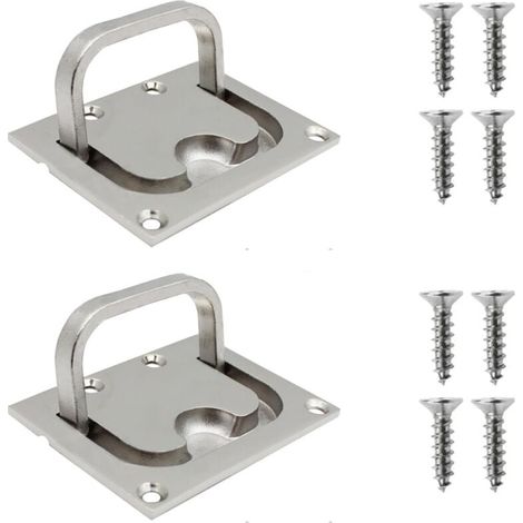 Poignée de Trappe pour Bateaux Poignée Marine en Acier Inoxydable Trappe Encastrée pour Bateau Poignée de Traction Encastrée avec 5 Vis pour Casier d'armoire Marine Yacht Boat(76 57mm)(2pcs) (1/4)