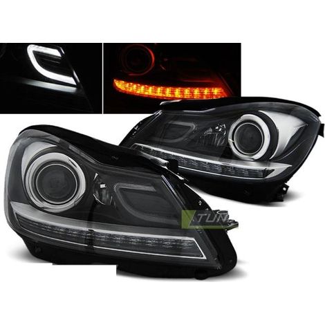 Paire de feux phares Mercedes W204 11-14 Daylight LED noir-27361478 (1/3)