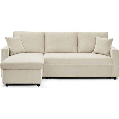 Canapé d'angle convertible Rico velours côtelé Beige (1/5)