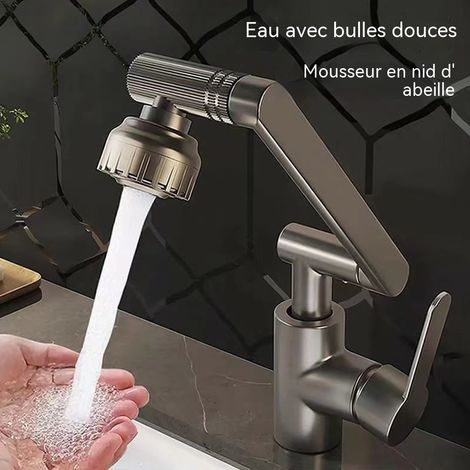 Robinet de Lavabo Rotatif à 1080°, Mitigeur Eau Froide et Chaude, Style "Chat Porte-Bonheur", Gris Gun Métal, pour Salle de Bain et Cuisine (1/3)