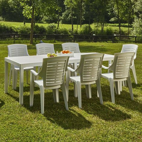 Gartentisch Arabesch, 10 Plätze, 90x220x72 cm, Weiß
