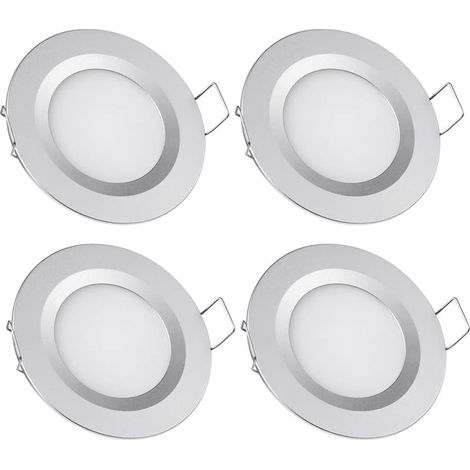 Lot de 4 spots LED encastrables 12V dimmables – Extra plat 3W 3200K blanc chaud – Pour salle de bain, camping-car, bateau – Aluminium durable