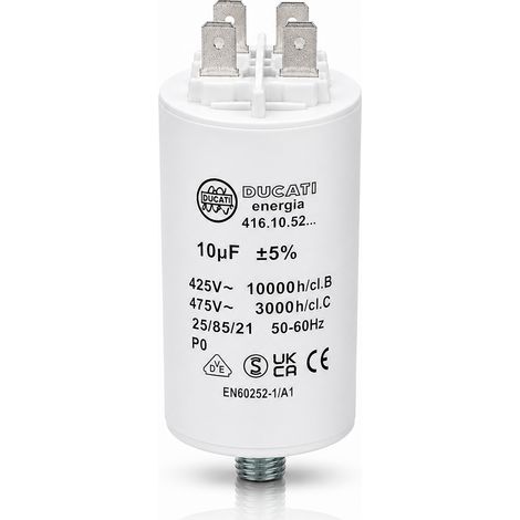 Condensateur Permanent Double Faston pour Moteur Monophasé – 425 à 475 V AC - 10 uF - (1/5)